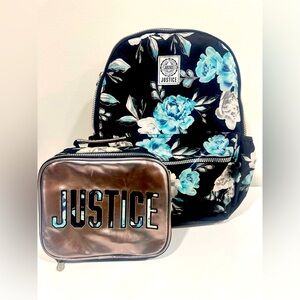 Justice Girls Blue Floral Backpack and Lunch Box